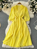 Dress Vintage Sexy Lantern Sleeve Mid-Calf Dress Beach Bohemian Women'Summer Sundress 2022 Casual