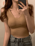 Rib V Neck Cropped Tank Top-Outfit