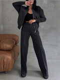 New Autumn And Winter Women's Casual Zipper Jacket Wide Leg Pants Fashion