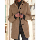 Autumn And Winter Retro Button-Collar Hair Coat Women's