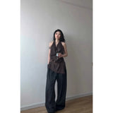 Temperament Collar Hanging Neck Vest Top Fashion Loose Feeling Loose Wide Legs Casual Pants Women Two