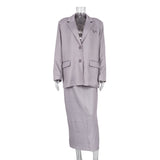 Toloer Spring And Autumn New Suit Fashion High-End Women's Clothing After The Slit Skirt Striped Suit Two Sets-Outfit