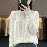 Half High Collar Twist Reduce Age Pullover Sweater Female Loose Long Sleeve Add Thick Knit Jacket Bottom Shirt Female-Outfit