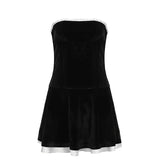 Spicy Girls' Back Straps Show A Thin Waist, A Neck And A Chest Skirt, A Girl's Striking Color Lace Velvet Splicing A Pendulum Dress.-Outfit