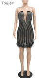 The Shoulder Rhinestones Cocktail Dress Woman Chic Deep V Neck Feather Hemline Prom Dresses Vintage Backless Bodycon