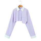 Striped Shirt 2025 Spring And Summer Temperament Casual Bump Clip Bag Loose Top