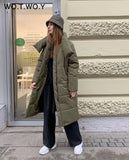 Oversized Long Thick Padded Parkas Women Wide-Waisted Cotton Liner Winter Jackets Female Loose Fit Casual Solid Coat
