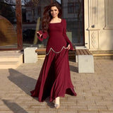 New Women's Square Collar Long Sleeve Elegant Pearl Decoration Splicing Long