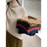 Women's High Neck Vertical Pit Stripe Elastic Sweater Long Sleeve Slim Pile Neck Jumper Roll Collar