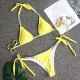 Toloer New Solid Color Sexy Strap Women's Swimsuit Luxury Rhinestone Swimsuit Thong