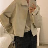 Autumn Women Faux Leather Jacket Ladies Long Sleeve Zipper PU Coat Korean Style Chic Loose Streetwear Outerwear Biker