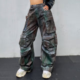 Toloer New Fashion Loose Multi-Pocket Heavy Industry Graffiti Overalls Jeans Trousers Woman-Outfit