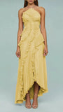 Summer Women's New Temperament Of The Famous Lotus Leaves Side Fold Hanging Neck Hanging Dress Dress Dress Dress