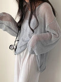 Oversized Long Sleeve Crochet Knit Top-Outfit