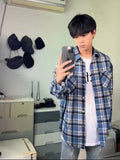 Blue Check-Shirt Loose Tide Brand Loose Couple Casual Long-Sleeved Plaid Shirt Jacket