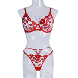 Sheer Lips Heart Embroidery Lingerie Set-Outfit
