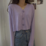 ladies button V-neck pullover sweater women's fall winter 2022 new outer solid color cardigan long-sleeved short knitted