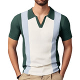 And Korean Men's Clothing Summer New Collar Knitted Shirt Splicing Color Jacket Business POLO Shirt