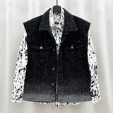 Fashion Hot Full Of Star Denim Vest Coat Men's Fried Street Loose Sleeveless Vest Horse Clip