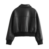 Toloer New Women's Fashion Imitation Leather Pilot Loose Jacket Jacket 874125-Outfit