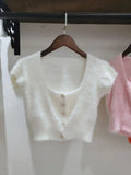Of Sting Velvet Autumn Temperament High Waist Exposed Umbilled Short-Sleeved Sweater New Ocean Knitted Open Shirt Bottom