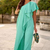 Toloer Spot 2024 Summer New Ladies Fashion Solid Color Loose Inclined Shoulder Long Jumpsuit-Outfit