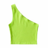 Toloer Autumn / Winter Ebay Sleeveless Diagonal Shoulder Vest Female Ins Fashion Wear A Slim Open Shoulder Short Crop Top-Outfit