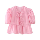 Toloer Sweet Gentle Wind Pure Color Lace Design Shirt Fashion Niche Bubble Short Sleeve Temperament Women's Dress-Outfit