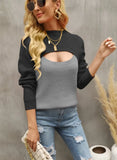 Fall Sexy Cut Out Contrast Long Sleeve