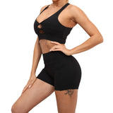 Toloer Yoga Bra Shorts Set Tight Wrinkled Peach Butt Running Stretch Exercise Fitness Set-Outfit