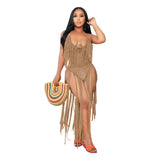 Toloer New Women's Long Tassel Hollow Knit One-Piece Swimsuit-Outfit