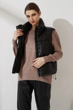 Wixra Women New Fashion Solid Warm Vest Zipper PU Sleeveless Back Lace Up Coat Loose Outwear Autumn Winter