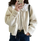 Zipper Knitted Sweater With A Girl's Early Autumn Short French Vintage Design Temperament Loose Jacket-Outfit