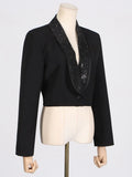 Toloer Advanced Sense Small Suit Spring 2024 New Hot Diamond Bare Back Short Long Sleeve Women's Coat-Outfit