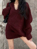 Fashion Bag Warm Aging V-Collar Knitted Sweater Women's 2024 Korean Version Of The New Small Vintage Blouse-Outfit