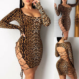 Women Sexy Long Sleeve Backless Hollow out Side Hole Bandage Bodycon Sparkle Sequined Evening Party Mini Pencil Dress-Outfit