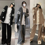 Sports Suit Women's Spring New 2022 Lazy Style Cardigan Sweater Jacket Wide Leg Straight Pants Two-piece Women's