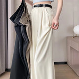 Rice White Wide Leg Pants Female Spring And Summer New Versatile Design Vertical Sense Suit Pants Loose Show Thin Straight Leg Casual Pants-Outfit