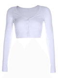 Ribbed Long Sleeve Button Crop Top-Outfit
