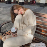 Piece Set Pullover Sweater Tracksuit Women High Waist Knit Straight Pants Suit Spring