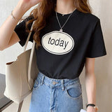 Toloer T-Shirt Women Ins Fashion 2024 New Summer Korean Edition Versatile Student Letter Print Top Women's