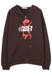 Vintage Printed Zip Up Hoodie-Outfit
