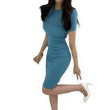 The Summer Of 2023, The New Korean Version Of Round Collar With Bottom-Fitting Bag And Middle-Length Knitted Dress With Buttocks-Outfit