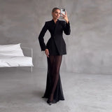 Women's New Splicing Show Body Temperament Fashion Black Sleeve Long-Sleeved