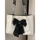 Aesthetic Bow Large Capacity Canvas Shoulder Bag-Outfit
