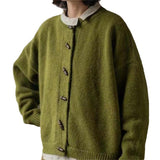 Horn Button Sweater Jacket New Style Loose Lazy Wind Round Neck Sweater Trend In Autumn And Winter-Outfit