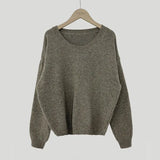 Dark Academia Solid Color Round Neck Sweater-Outfit