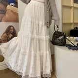 Fairy Lace Patchwork Maxi Skirt-Outfit