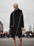 Toloer 2024 New Temperament Commuting Wind Irregular Shawl Type Single Breasted Loose Trench Coat Female Medium Long Coat-Outfit