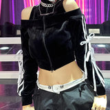 Sense Parallel Bars Striped Bow Tie Empty Spice Girl Short-Style Zipper High-Necked Sweater Jacket-Outfit